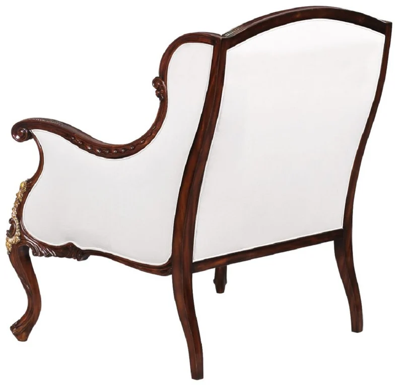 Casa Padrino Luxus Barock Sessel Weiß / Dunkelbraun / Gold - Prunkvoller Wohnzimmer Sessel im Barockstil - Barock Wohnzimmer Möbel - Edel & Prunkvoll