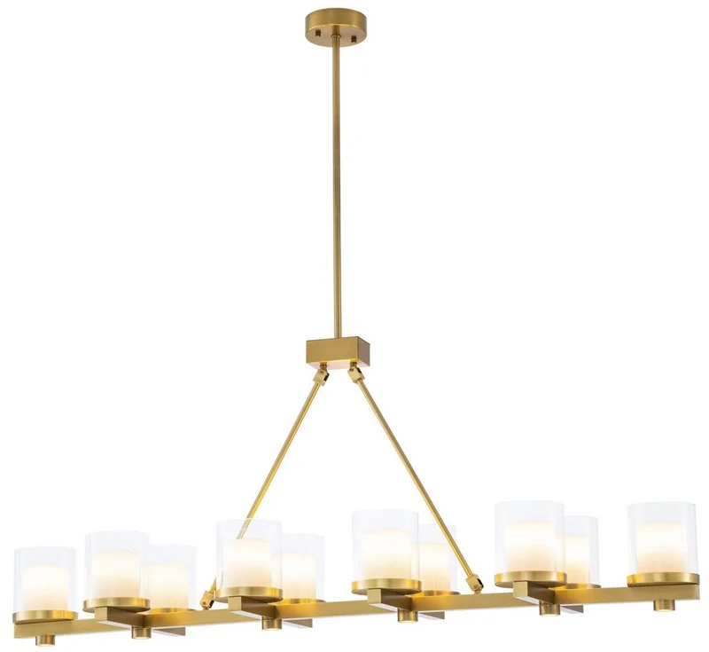 Casa Padrino Luxus LED Kronleuchter Messingfarben 155 x 38 x H. 59 cm - Moderner Kronleuchter mit Glas Lampenschirmen - Luxus Qualität