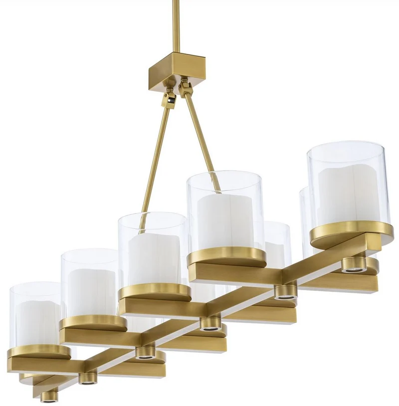 Casa Padrino Luxus LED Kronleuchter Messingfarben 155 x 38 x H. 59 cm - Moderner Kronleuchter mit Glas Lampenschirmen - Luxus Qualität