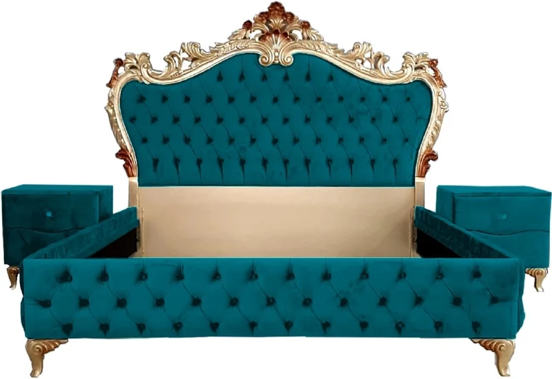 Casa Padrino Barock Schlafzimmer Set - Verschiedene Farben - 1 Doppelbett mit Kopfteil & 2 Nachtkommoden - Schlafzimmer Möbel im Barockstil - Edel & Prunkvoll