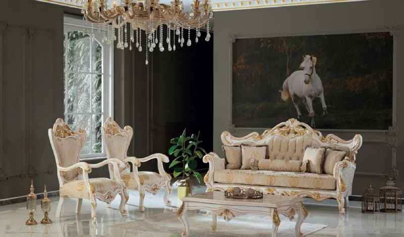 Casa Padrino Luxus Barock Sessel Beige / Weiß / Gold 85 x 75 x H. 128 cm - Handgefertigter Wohnzimmer Sessel mit elegantem Muster - Barock Wohnzimmer Möbel - Edel & Prunkvoll