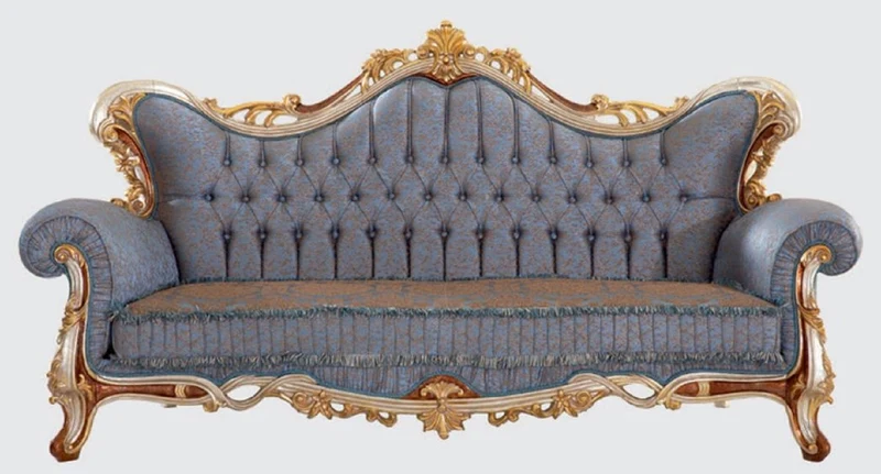 Casa Padrino Luxus Barock Wohnzimmer Set Blau / Kupfer / Silber / Braun / Gold - 2 Sofas & 2 Sessel & 1 Couchtisch - Handgefertigte Wohnzimmer Möbel im Barockstil - Edel & Prunkvoll