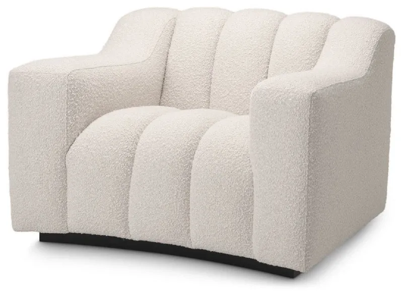 Casa Padrino Luxus Sessel Creme / Schwarz 107 x 96 x H. 78,5 cm - Leicht gebogener Wohnzimmer Sessel - Hotel Sessel - Luxus Qualität