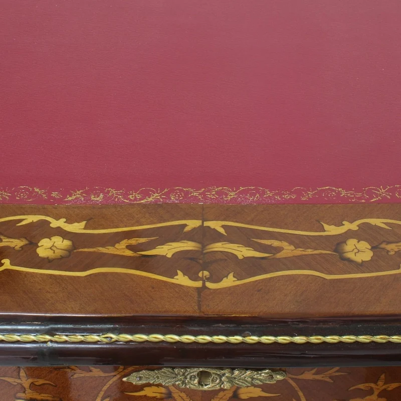 Casa Padrino Barock Sekretär Mahagoni Intarsien / Gold / Bordeaux 120 cm - Handgefertigter Antik Stil Scheibtisch - Barock Büro Möbel