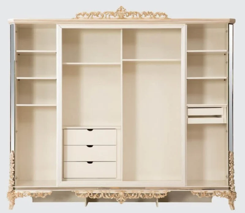 Casa Padrino Luxus Barock Schlafzimmerschrank Weiß / Gold - Prunkvoller Massivholz Kleiderschrank im Barockstil - Barock Schlafzimmer Möbel