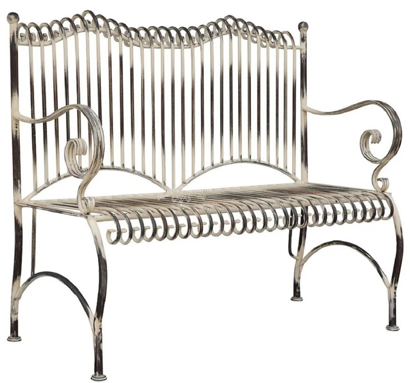 Casa Padrino Jugendstil Gartenbank Antik Beige 125 x 55 x H. 115 cm - Handgefertigte Schmiedeeisen Bank - Sitzbank mit Armlehnen - Barock & Jugendstil Garten Möbel