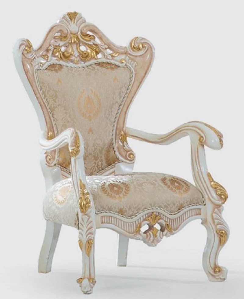 Casa Padrino Luxus Barock Wohnzimmer Set Beige / Weiß / Gold - 2 Sofas & 2 Sessel & 1 Couchtisch - Handgefertigte Wohnzimmer Möbel im Barockstil - Edel & Prunkvoll