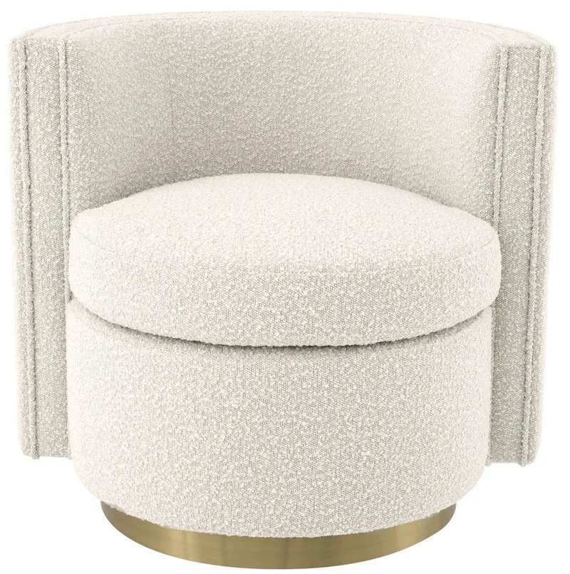 Casa Padrino Luxus Drehsessel Cremefarben / Matt Gold 80 x 73 x H. 71,5 cm - Gepolsteter Wohnzimmer Sessel mit edlem Samtstoff - Luxus Möbel
