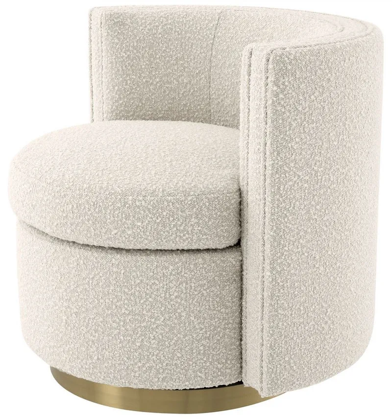 Casa Padrino Luxus Drehsessel Cremefarben / Matt Gold 80 x 73 x H. 71,5 cm - Gepolsteter Wohnzimmer Sessel mit edlem Samtstoff - Luxus Möbel