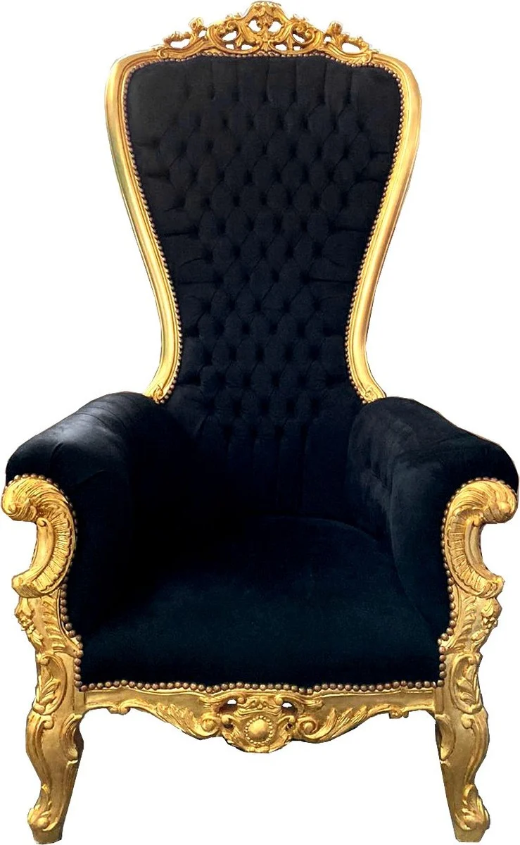 Casa Padrino Barock Thron Sessel Majestic Schwarz / Gold - Riesensessel -Thron Stuhl Tron