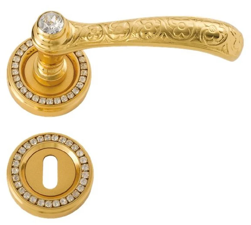 Casa Padrino Luxus Barock Türgriff Set Gold 12,5 x H. 5,2 cm - Edle Messing Türgriffe mit 24 Karat Vergoldung und Swarovski Kristallglas - Luxus Qualität