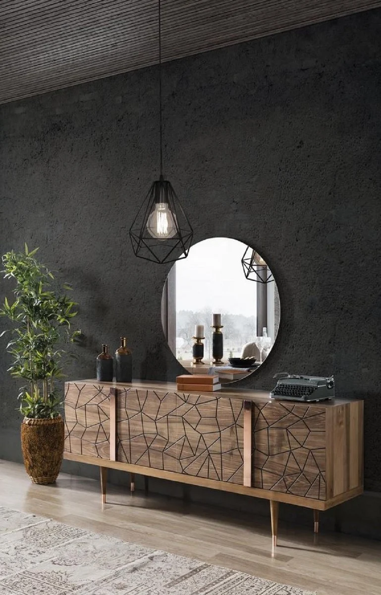 Casa Padrino Luxus Möbel Set Braun / Kupfer - 1 Sideboard mit 4 Türen & 1 Spiegel - Moderne Massivholz Möbel - Luxus Kollektion