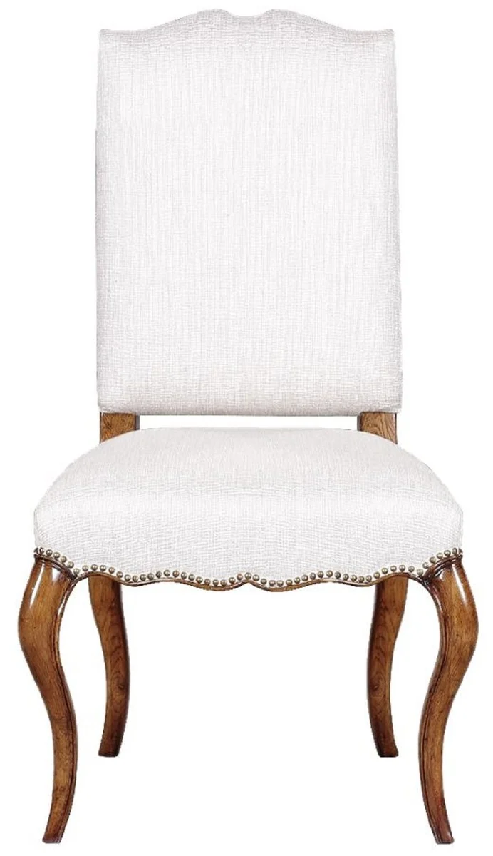 Casa Padrino Luxus Barock Esszimmerstuhl Weiß / Braun 57 x 59 x H. 109 cm - Barock Eichenholz Stuhl - Barock Küchenstuhl - Barock Esszimmer Möbel