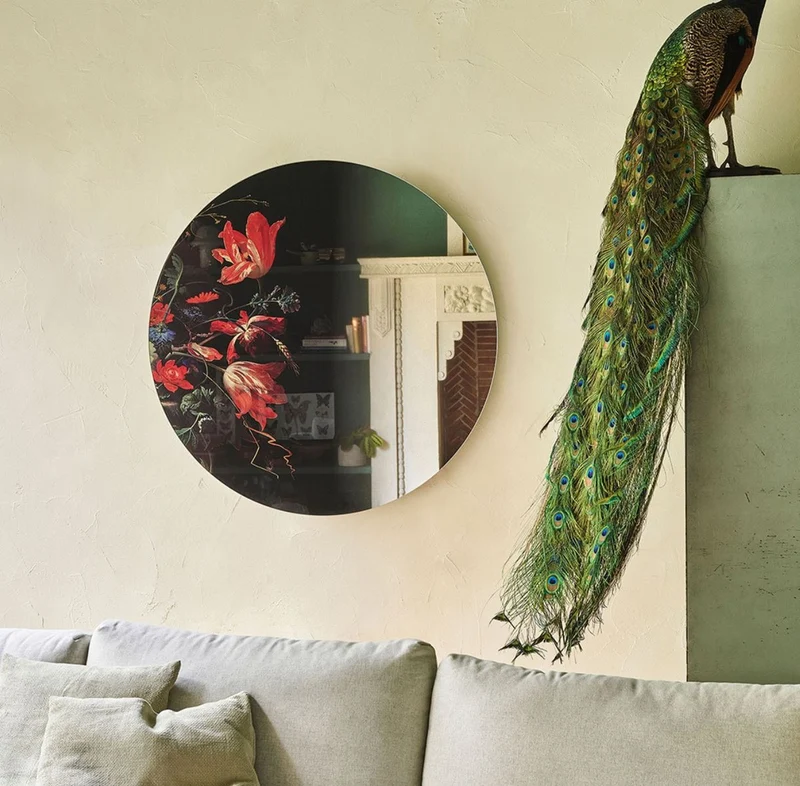 Casa Padrino Luxus Wandspiegel Mehrfarbig Ø 100 cm - Runder Spiegel mit Blumen Design - Luxus Kollektion