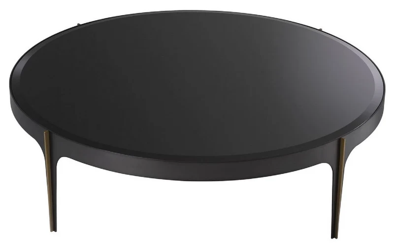 Casa Padrino Luxus Couchtisch Bronze / Messing / Schwarz Ø 124 x H. 34,5 cm - Runder Edelstahl Wohnzimmertisch mit Glasplatte - Luxus Wohnzimmer Möbel