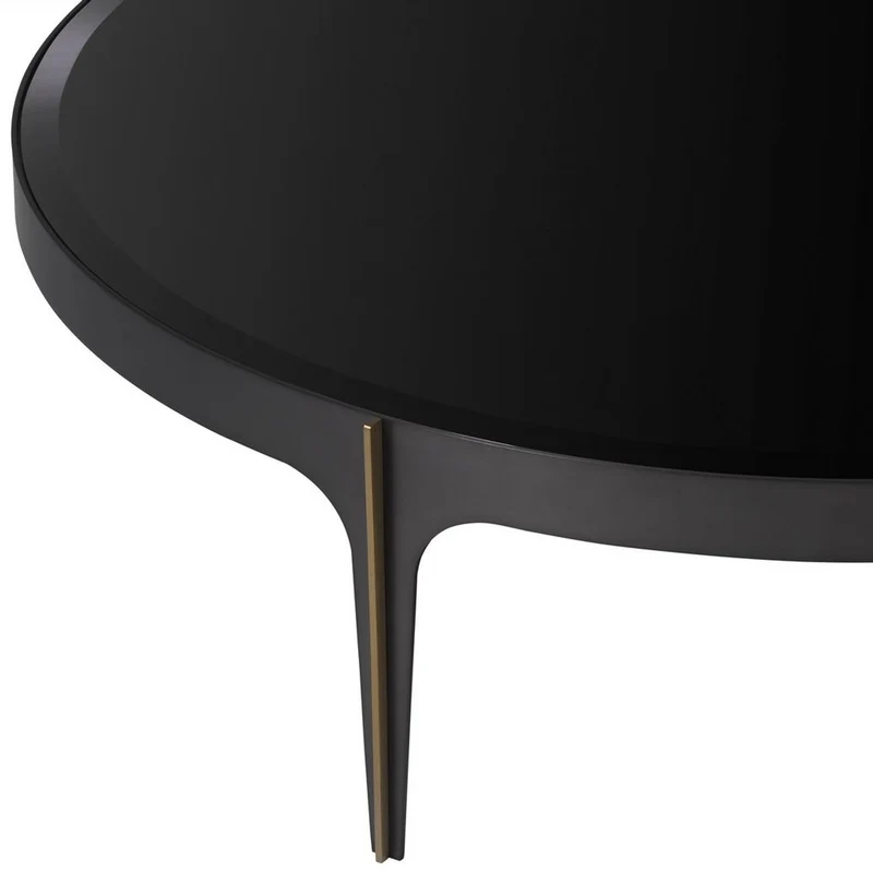 Casa Padrino Luxus Couchtisch Bronze / Messing / Schwarz Ø 124 x H. 34,5 cm - Runder Edelstahl Wohnzimmertisch mit Glasplatte - Luxus Wohnzimmer Möbel