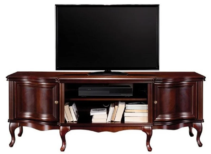 Casa Padrino Luxus Jugendstil TV Schrank Dunkelbraun 176 x 48 x H. 63,1 cm - Elegantes Massivholz Sideboard mit 2 Türen - Barock & Jugendstil Wohnzimmer Möbel