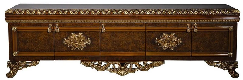 Casa Padrino Luxus Barock TV Schrank Braun / Gold - Prunkvolles Wohnzimmer Sideboard mit 5 Türen - Barock Wohnzimmer Möbel