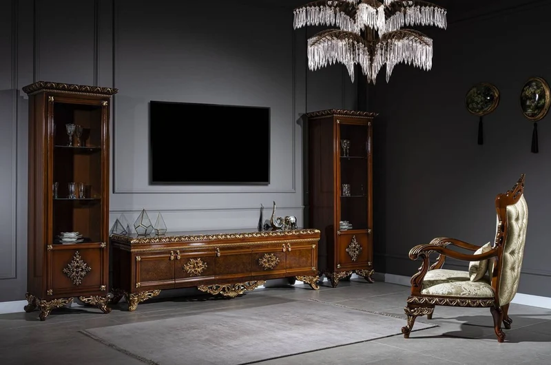 Casa Padrino Luxus Barock TV Schrank Braun / Gold - Prunkvolles Wohnzimmer Sideboard mit 5 Türen - Barock Wohnzimmer Möbel
