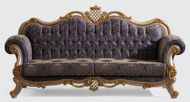 Casa Padrino Luxus Barock Wohnzimmer Set Blau / Silber / Gold - 2 Sofas & 2 Sessel & 1 Couchtisch - Handgefertigte Wohnzimmer Möbel im Barockstil - Edel & Prunkvoll