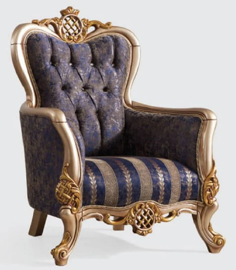 Casa Padrino Luxus Barock Wohnzimmer Set Blau / Silber / Gold - 2 Sofas & 2 Sessel & 1 Couchtisch - Handgefertigte Wohnzimmer Möbel im Barockstil - Edel & Prunkvoll