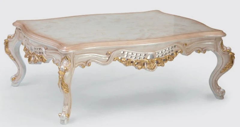 Casa Padrino Luxus Barock Wohnzimmer Set Greige / Weiß / Gold - 2 Sofas & 2 Sessel & 1 Couchtisch - Handgefertigte Wohnzimmer Möbel im Barockstil - Edel & Prunkvoll