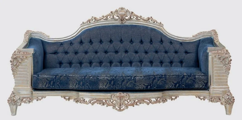Casa Padrino Luxus Barock Wohnzimmer Set Blau / Creme / Kupfer / Gold - 2 Sofas & 2 Sessel & 1 Couchtisch - Handgefertigte Wohnzimmer Möbel im Barockstil - Edel & Prunkvoll
