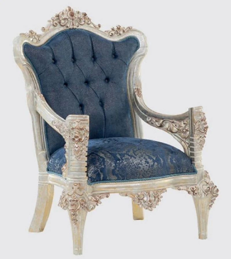 Casa Padrino Luxus Barock Wohnzimmer Set Blau / Creme / Kupfer / Gold - 2 Sofas & 2 Sessel & 1 Couchtisch - Handgefertigte Wohnzimmer Möbel im Barockstil - Edel & Prunkvoll