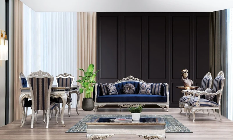 Casa Padrino Luxus Barock Esstisch Schwarz / Gold / Silber - Edler Massivholz Esszimmertisch mit Spiegelglas - Barock Esszimmer Möbel - Edel & Prunkvoll