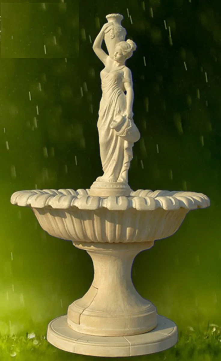 Casa Padrino Jugendstil Springbrunnen Dame mit Krügen Grau Ø 153 x H. 251 cm - Prunkvoller Gartenbrunnen - Gartendeko Brunnen - Barock & Jugendstil Garten Deko Accessoires