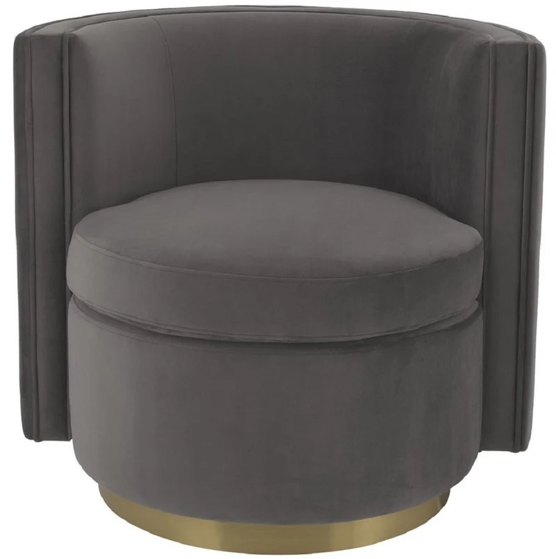 Casa Padrino Luxus Drehsessel Grau / Matt Gold 80 x 73 x H. 71,5 cm - Gepolsteter Wohnzimmer Sessel mit edlem Samtstoff - Luxus Möbel