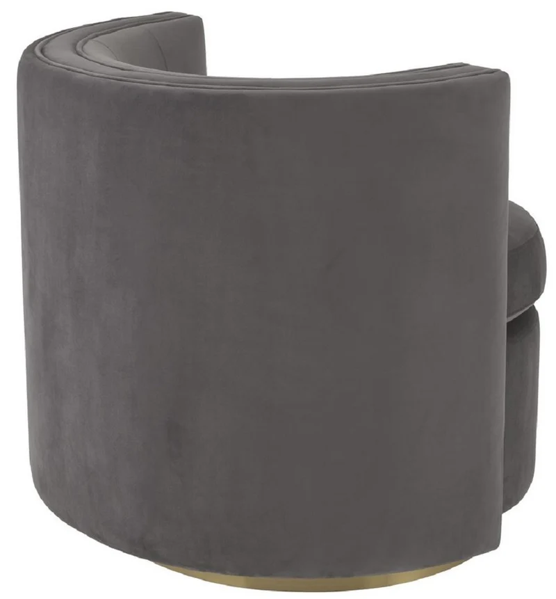 Casa Padrino Luxus Drehsessel Grau / Matt Gold 80 x 73 x H. 71,5 cm - Gepolsteter Wohnzimmer Sessel mit edlem Samtstoff - Luxus Möbel