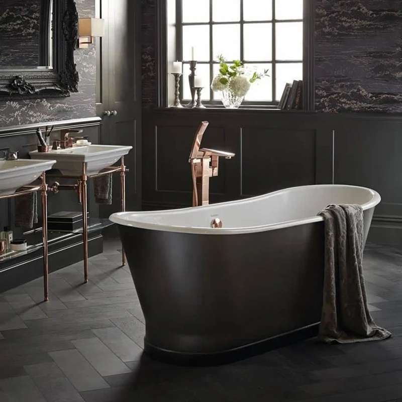 Casa Padrino Luxus Gusseisen Badewanne Carbonfarben / Weiß 170 x 68 x H. 69.5 cm - Gebogene freistehende Badewanne - Barock & Jugendstil Badezimmer Möbel