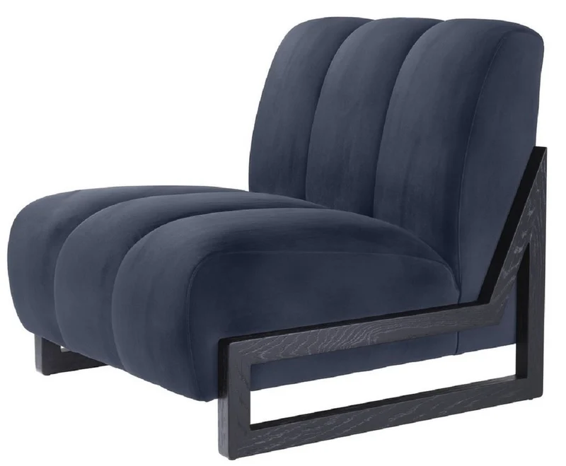 Casa Padrino Luxus Samt Sessel Mitternachtsblau / Schwarz 83,5 x 90 x H. 83,5 cm - Wohnzimmer Sessel - Hotel Sessel - Luxus Möbel