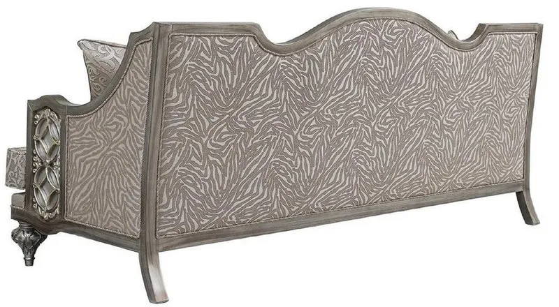 Casa Padrino Luxus Barock Wohnzimmer Sofa Rosa / Silber - Handgefertigtes Massivholz Sofa mit elegantem Muster und dekorativen Kissen - Wohnzimmer Möbel im Barockstil