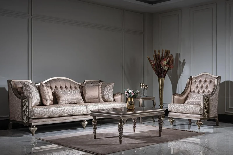 Casa Padrino Luxus Barock Wohnzimmer Sofa Rosa / Silber - Handgefertigtes Massivholz Sofa mit elegantem Muster und dekorativen Kissen - Wohnzimmer Möbel im Barockstil