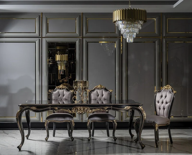 Casa Padrino Luxus Barock Esstisch Schwarz / Gold - Edler Massivholz Esszimmertisch - Barock Esszimmer Möbel - Edel & Prunkvoll Interior