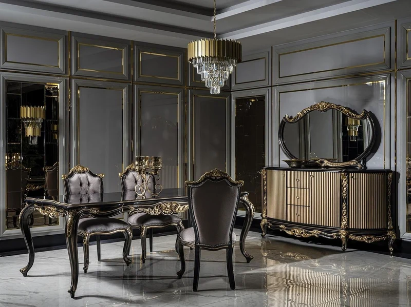 Casa Padrino Luxus Barock Esstisch Schwarz / Gold - Edler Massivholz Esszimmertisch - Barock Esszimmer Möbel - Edel & Prunkvoll Interior