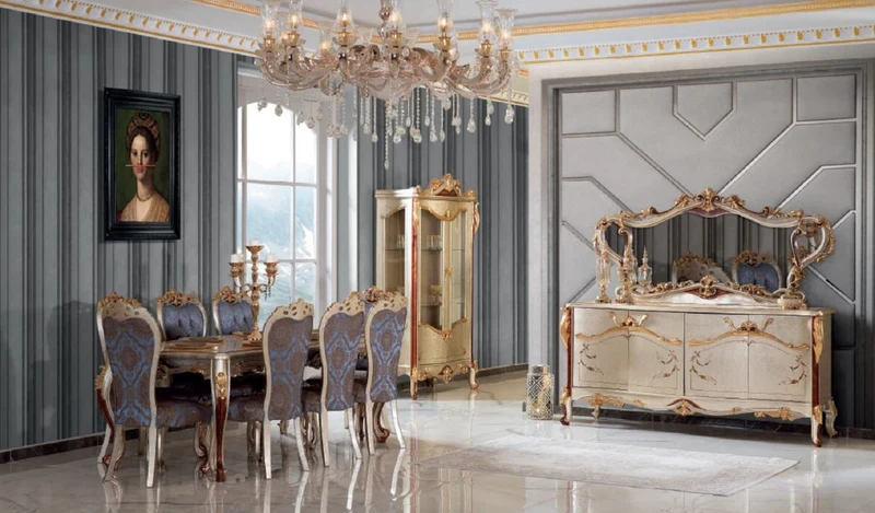 Casa Padrino Luxus Barock Möbel Set Sideboard mit Spiegel Silber / Braun / Gold - Prunkvoller Massivholz Schrank mit elegantem Wandspiegel - Möbel im Barockstil