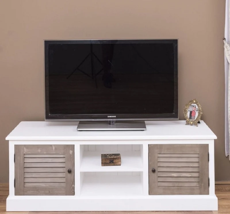 Casa Padrino Landhausstil TV Schrank Weiß / Grau 160 x 46 x H. 56 cm - Massivholz Sideboard - Landhausstil Wohnzimmer Möbel