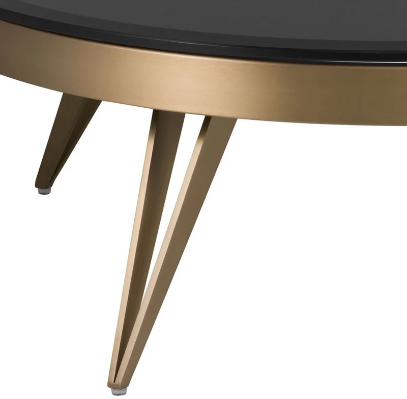 Casa Padrino Luxus Couchtisch Messingfarben / Schwarz Ø 90 x H. 33 cm - Runder Edelstahl Wohnzimmertisch mit Glasplatte - Wohnzimmer Möbel - Luxus Möbel