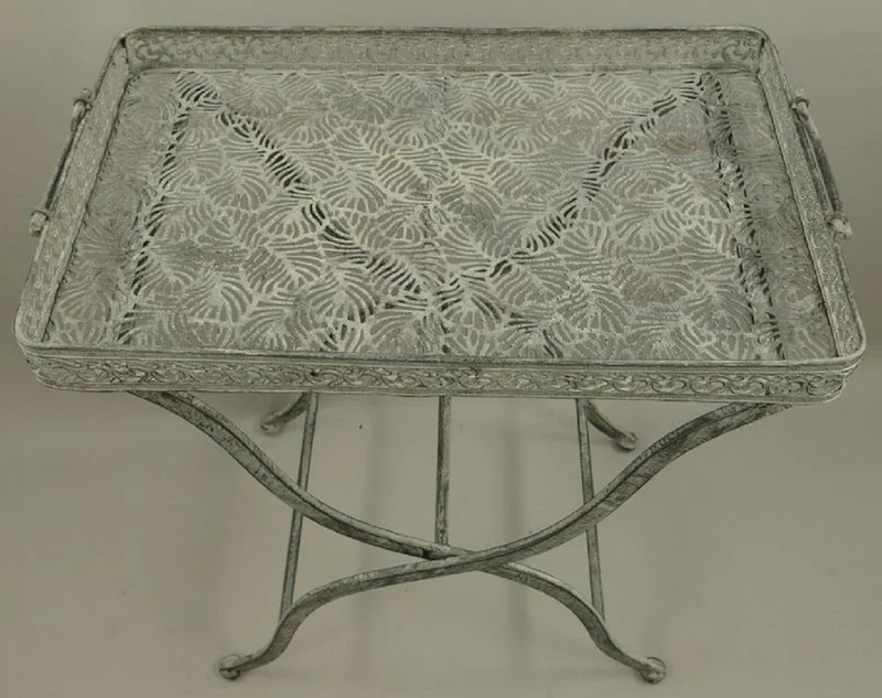 Casa Padrino Jugendstil Gartentisch Antik Grau 60 x 40 x H. 70 cm - Klappbarer Metall Tisch mit Tragegriffen - Garten & Terassen Möbel