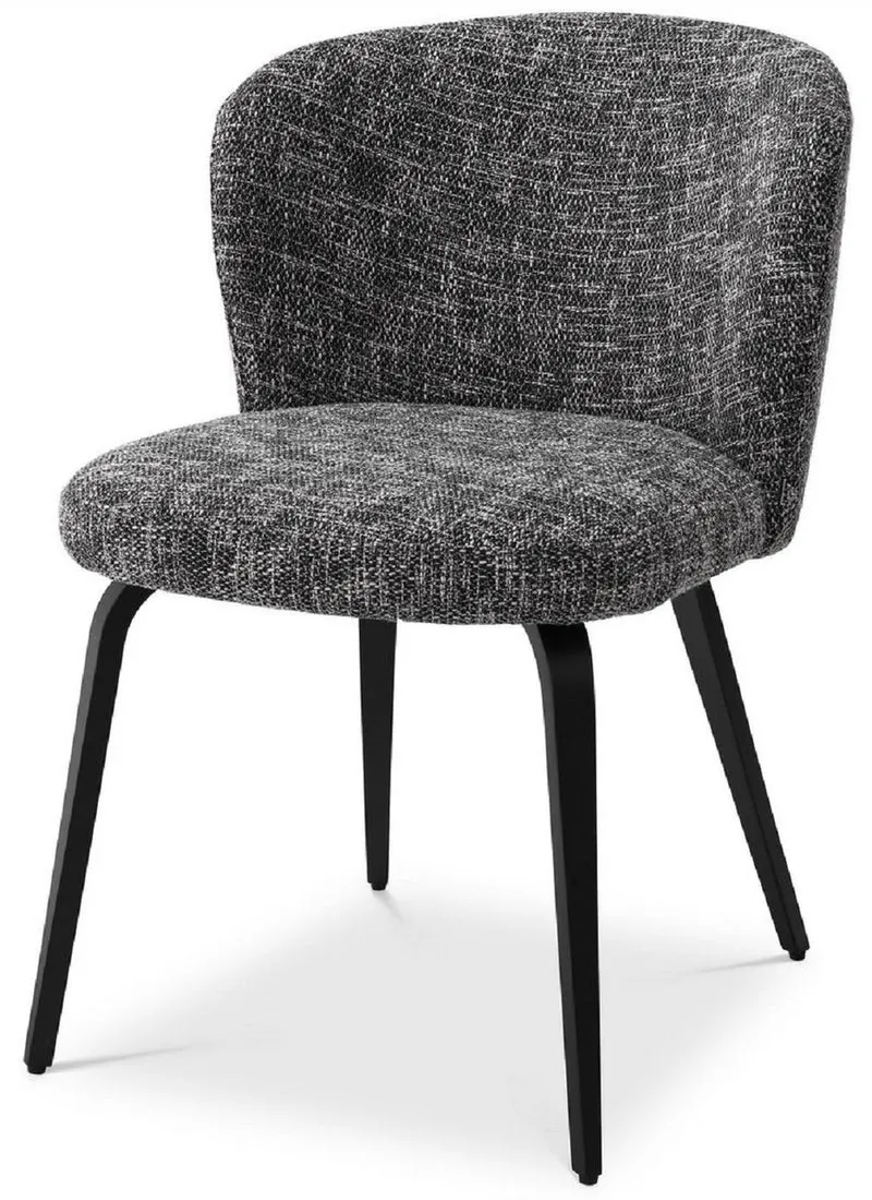 Casa Padrino Luxus Esszimmerstuhl Schwarz / Schwarz 57 x 69 x H. 81 cm - Gepolsterter Küchenstuhl im Retro Design - Luxus Retro Esszimmer Möbel
