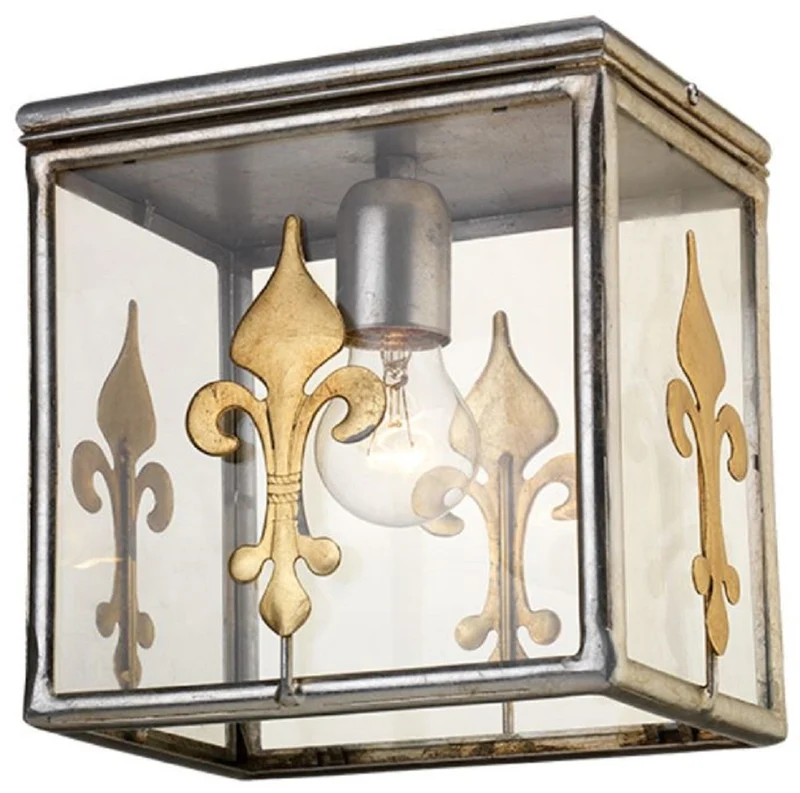 Casa Padrino Luxus Barock Deckenleuchte Silber / Gold 23 x 16 x H. 24 cm - Elegante Deckenlampe mit dekorativer französischer Lilie - Barock Leuchten