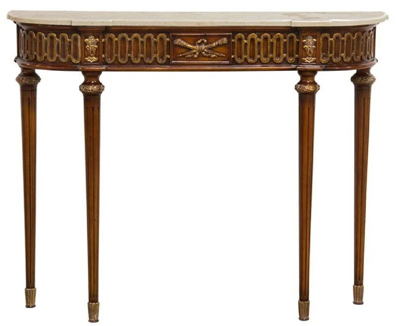 Casa Padrino Luxus Barock Konsole Braun / Gold / Cremefarben - Handgefertigter Massivholz Konsolentisch mit edlen Verzierungen und Marmorplatte - Barock Möbel