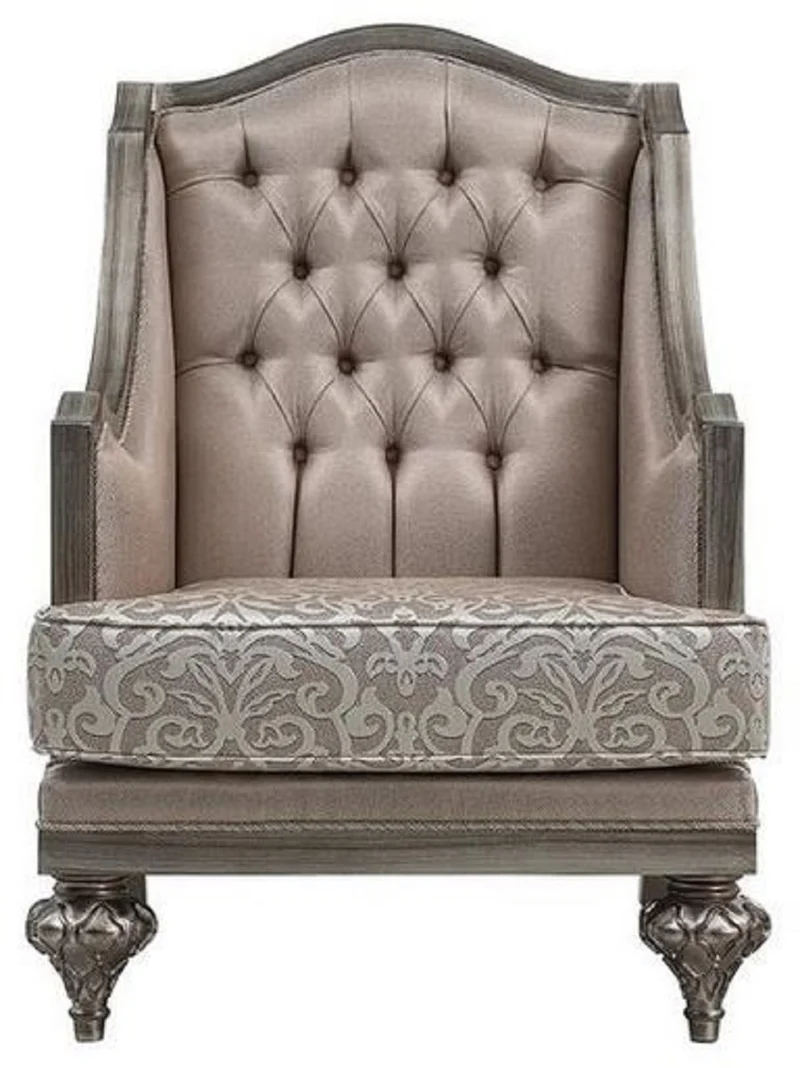 Casa Padrino Luxus Barock Sessel Rosa / Silber - Handgefertigter Barockstil Sessel mit elegantem Muster und dekorativem Kissen - Prunkvolle Barock Wohnzimmer Möbel