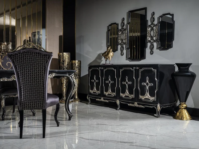 Casa Padrino Luxus Barock Esszimmerstuhl Set Lila / Schwarz / Gold - Handgefertigtes Küchen Stühle 6er Set - Barock Esszimmer Möbel - Edel & Prunkvoll