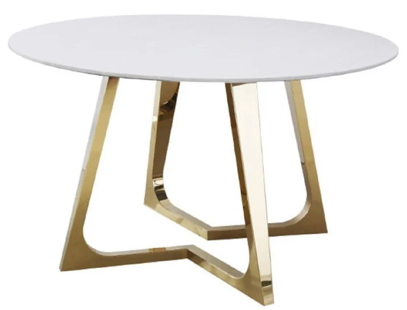 Casa Padrino Luxus Esstisch Weiß / Gold Ø 130 x H. 76 cm - Runder Esszimmertisch mit synthetischer Marmorplatte und Stahlbeinen - Esszimmer Möbel