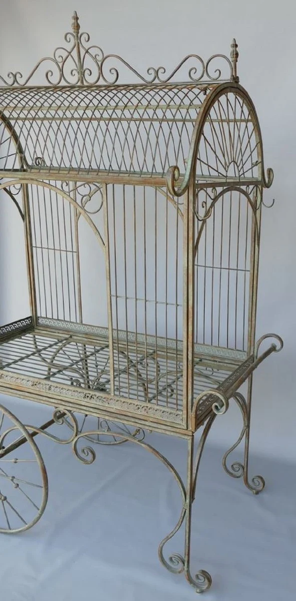 Casa Padrino Jugendstil Blumenwagen Rustikal Grün 140 x 95 x H. 210 cm - Nostalgischer Pflanzenwagen - Rustikale Garten & Terrassen Deko Accessoires