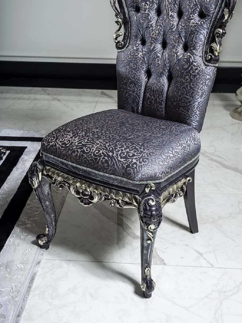 Casa Padrino Luxus Barock Esszimmerstuhl Set Blau / Gold - Handgefertigtes Küchen Stühle 6er Set - Barock Esszimmer Möbel - Edel & Prunkvoll